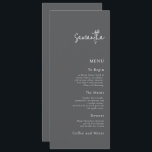 Wedding Menu Card with Guest Name Grey<br><div class="desc">Wedding Menu Card with Guest Name Grey. Available digitally and printed. A great alternative to place cards at your wedding or rehearsal dinner, with your guest's name on their menu. This modern design is easy to personalise with your guest name and menu details. You can also change text and background...</div>