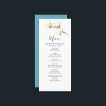 Wedding Menu Cards Watercolor White Flowers<br><div class="desc">Celebrate your special day with our exquisite wedding menu cards showcasing delicate watercolor white magnolia flowers. These cards offer a delightful surprise as they reverse to a complementary soothing blue hue. Customise your dinner items effortlessly using the provided template fields, allowing you to add a personal touch to your event....</div>