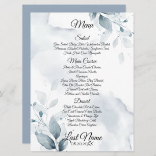 Wedding Menu   Custom 1 Dusty Blue Botanical Menu
