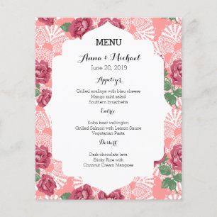Wedding Menu Delicate Country Chic Rose & Lace