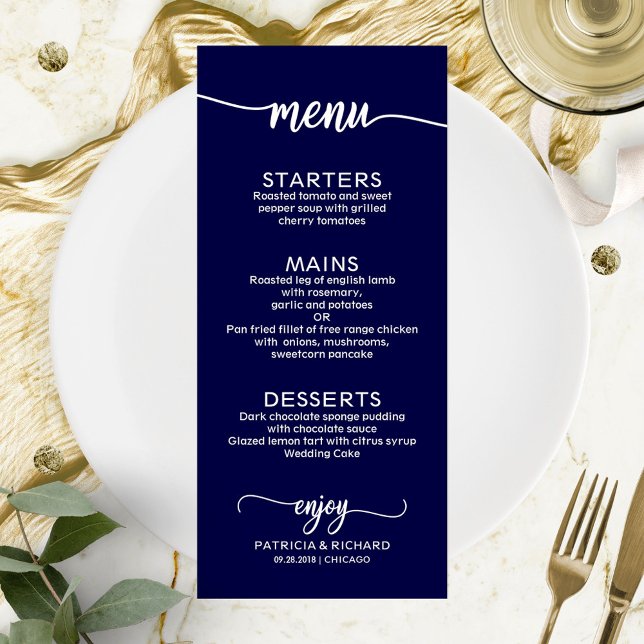 Wedding Menu Elegant Calligraphy  Navy Blue (Creator Uploaded)
