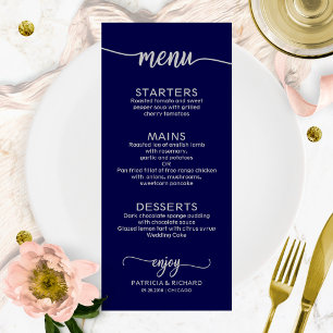 Wedding Menu Elegant Calligraphy  Navy Blue Silver