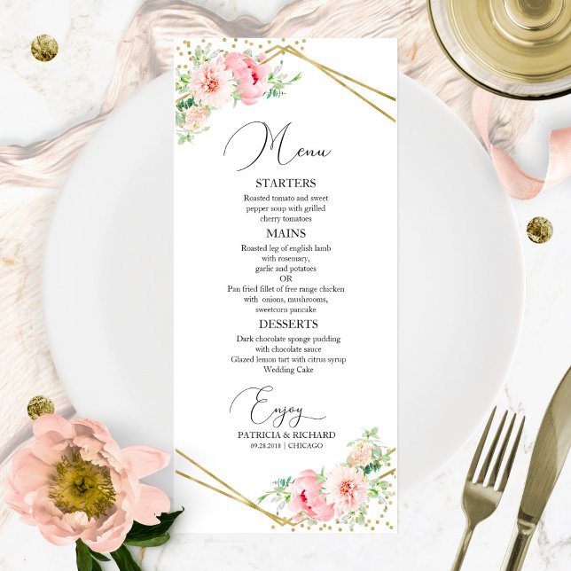 Wedding Menu Elegant Geometric Blush Floral (Creator Uploaded)