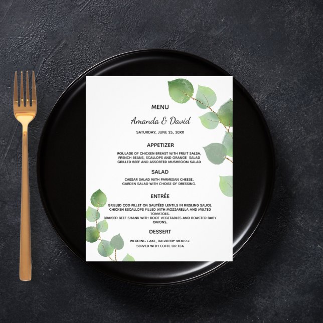 Wedding Menu eucalyptus greenery botanical budget (Creator Uploaded)