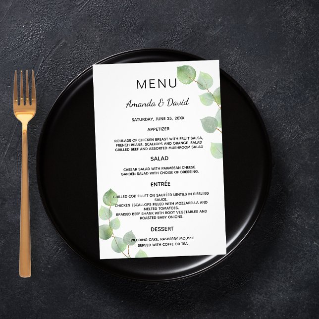 Wedding Menu eucalyptus greenery botanical budget (Creator Uploaded)