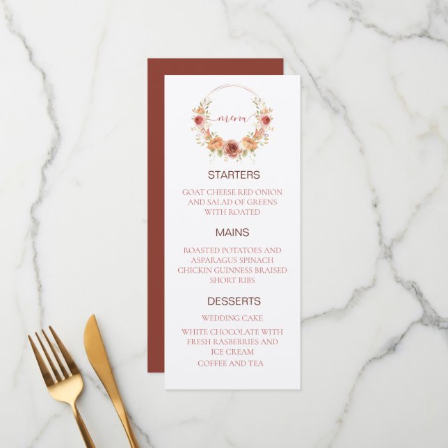 Wedding menu floral pumpkin autumn kraft paper (Front/Back In Situ)