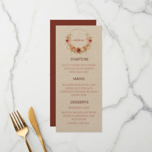 Wedding menu floral pumpkin autumn kraft paper