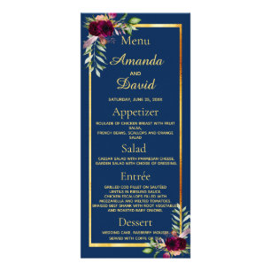 Wedding Menu florals navy blue burgundy