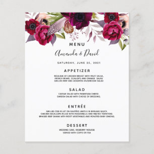 Wedding Menu florals white burgundy