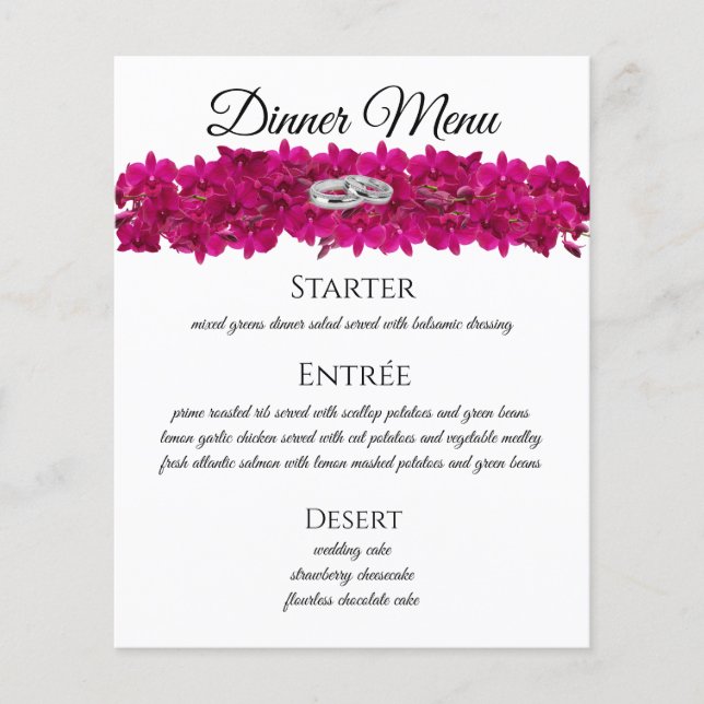 Wedding Menu- Fuchsia Orchids White- (Front)