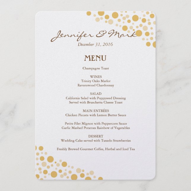 Wedding Menu Gold Confetti Circles (Front)