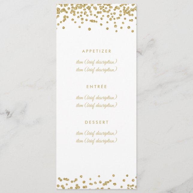 Wedding Menu Gold Faux Glitter Confetti White (Front)