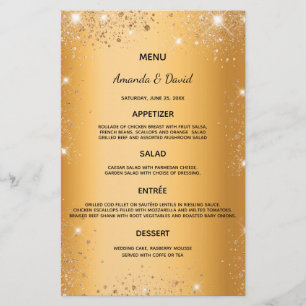 Wedding Menu gold metallic glitter dust elegant