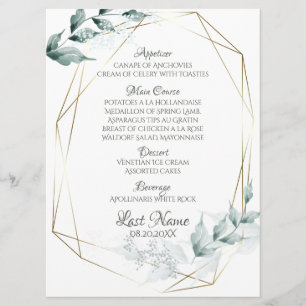 Wedding Menu   Greyed Jade Green Botanical Menu