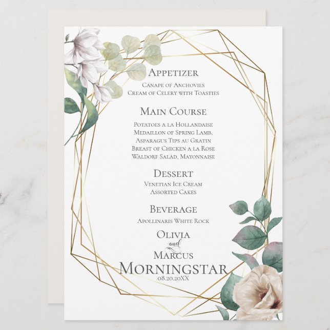 Wedding Menu | Ivory Peonies and Blush Magnolias Invitation (Front/Back)