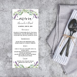 Wedding Menu lavender eucalyptus greenery<br><div class="desc">An elegant,  glamourous wedding menu card. Personalise and add your names,  date and the wedding menu. Decorated with lavender florals,  flowers and eucalyptus greenery.</div>