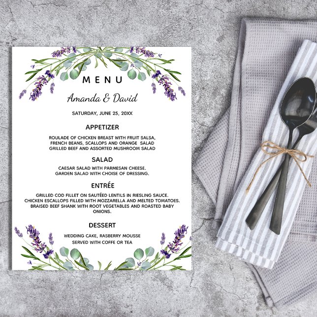 Wedding Menu lavender eucalyptus greenery (Creator Uploaded)