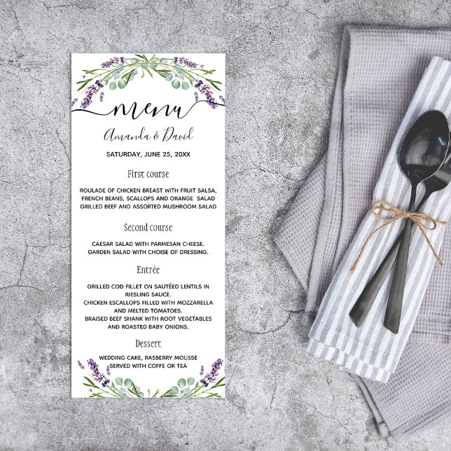 Wedding Menu lavender eucalyptus greenery (Creator Uploaded)