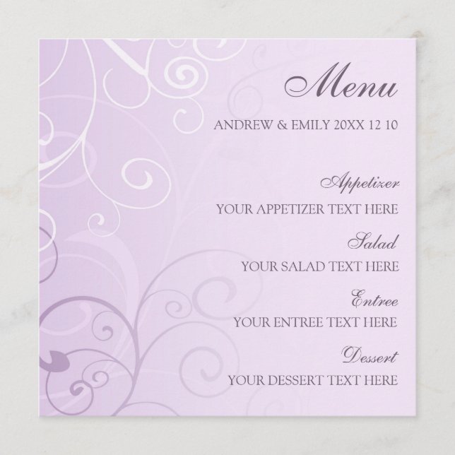 Wedding Menu Lavender Swirls (Front)