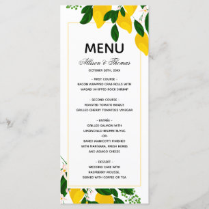 Wedding Menu Lemon yellow wedding invitation