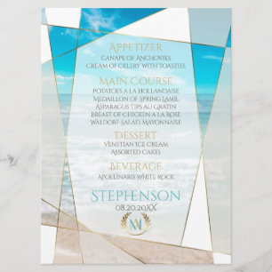 Wedding Menu    Modern Monogram Geometric Beach