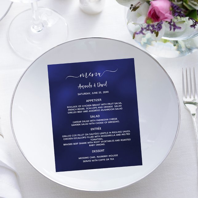 Wedding Menu navy blue white simple (Creator Uploaded)