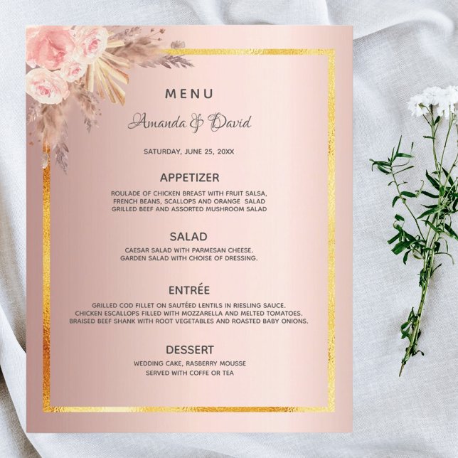 Wedding Menu pampas grass rose gold floral (Creator Uploaded)