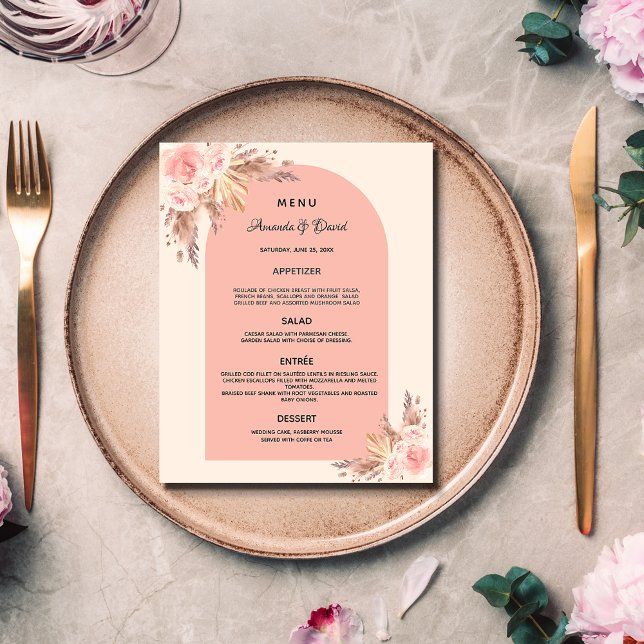 Wedding Menu pampas grass rose gold floral blush (Creator Uploaded)