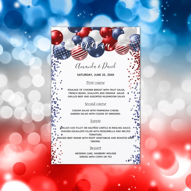 Wedding Menu patriotic red white blue balloons (Creator Uploaded)