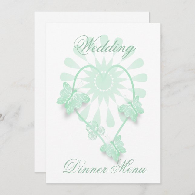 Wedding Menu Peppermint Butterflies Heart (Front/Back)