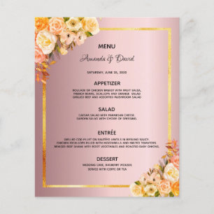 Wedding Menu pink florals dusty rose glam elegant