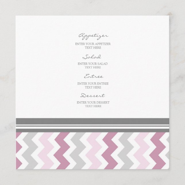 Wedding Menu Pink Grey Chevron (Front)