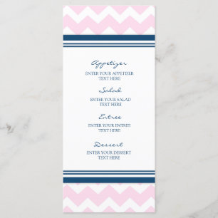 Wedding Menu Pink Navy Blue White Chevron