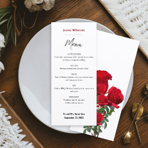 Wedding Menu Place Cards Red Roses