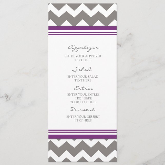 Wedding Menu Plum Grey Chevron (Front)