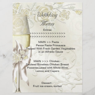 Wedding Menu Program Gold Cream Pearl Floral Roses