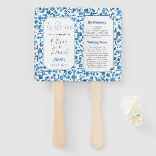Wedding Menu Programme  Chintz Blue & White Floral Hand Fan