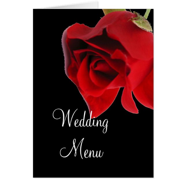 Wedding menu red rose on black card (Front)