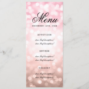 Wedding Menu Rose Blush Pink Glitter Lights