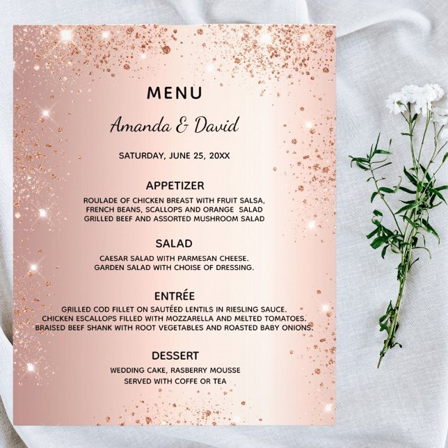 Wedding Menu rose gold glitter sparkles budget (Creator Uploaded)
