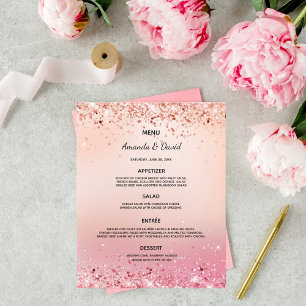 Wedding Menu rose gold pink glitter dust elegant