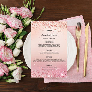 Wedding Menu rose gold pink glitter dust elegant