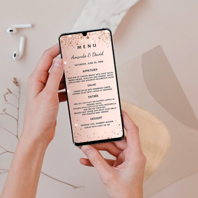 Wedding Menu rose gold sparkles card (Creator Uploaded)