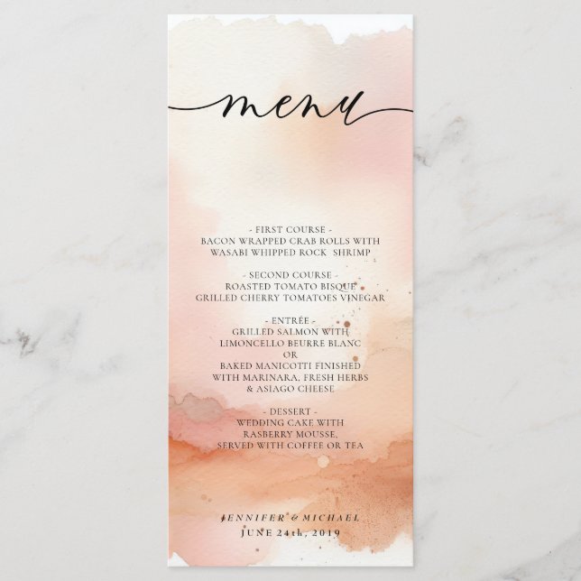 Wedding Menu RoseGold Watercolor (Front)
