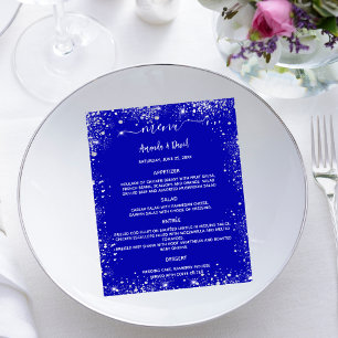 Wedding Menu royal blue silver glitter budget
