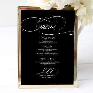 Wedding Menu Sign Chic Black And White