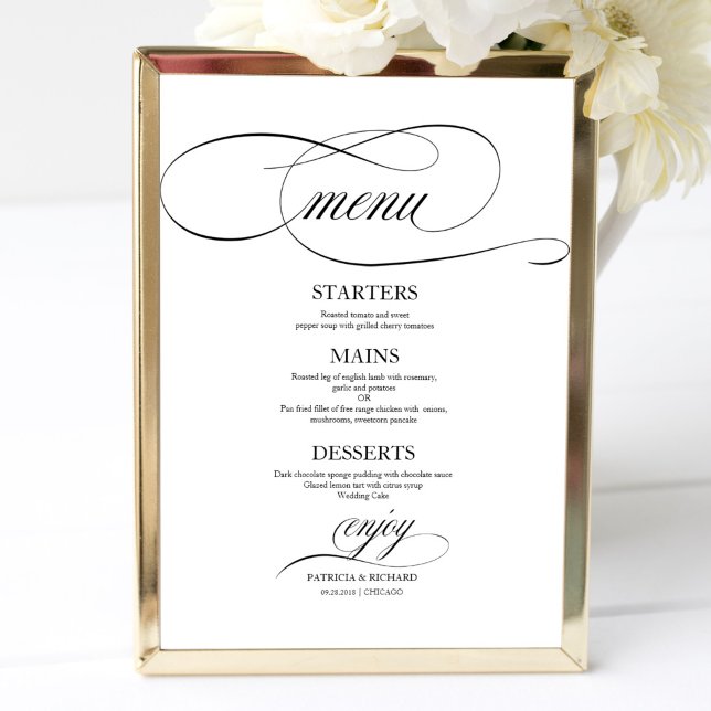 Wedding Menu Sign Chic Black Script (Creator Uploaded)