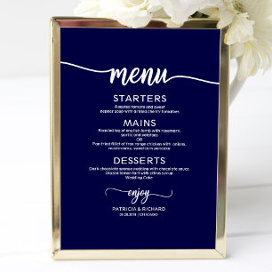 Wedding Menu Sign Chic Calligraphy Navy Blue