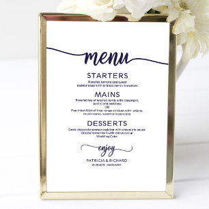 Wedding Menu Sign Chic Navy Blue Calligraphy