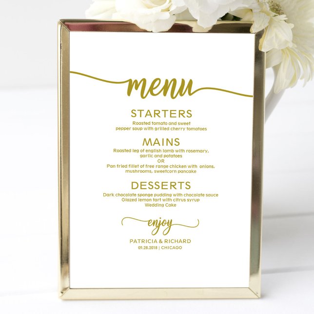 Wedding Menu Sign Rustic Chic Gold Calligraphy (Creator Uploaded)